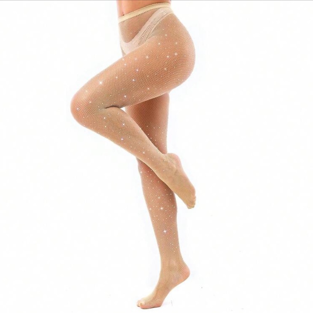 Elegant Beige Rhinestone Tights nwt - Picture 1 of 8